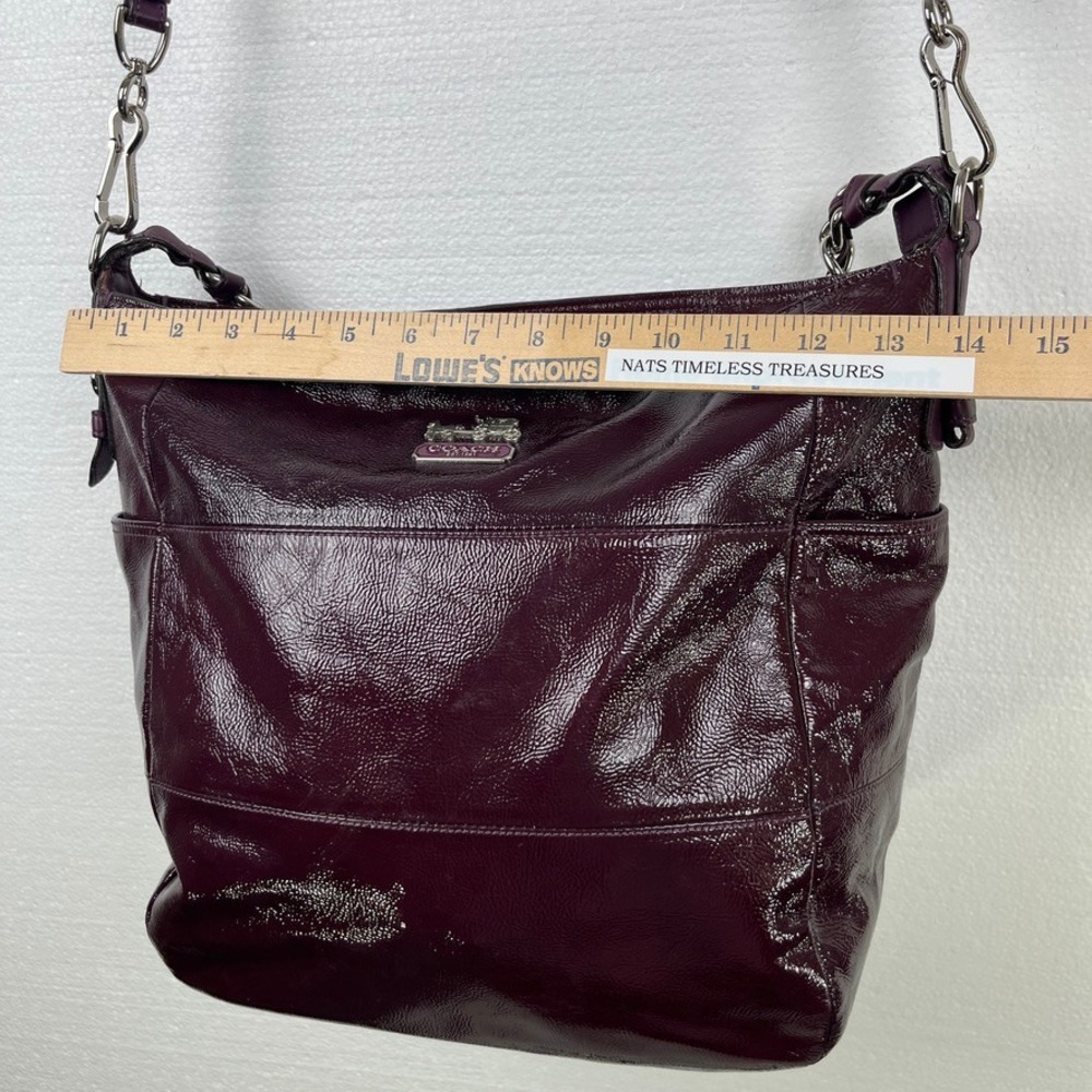 Coach‎ Burgundy Patent Leather Chain Hobo Convertible Shoulder Crossbody Bag - Picture 16 of 16